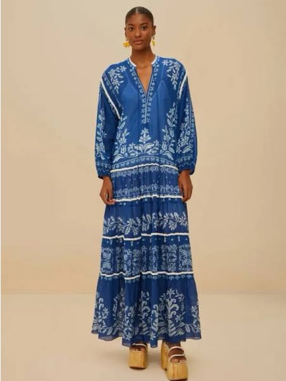 FARM RIO
Tropical Cross Stitch Tiered Maxi blue  Sz small S